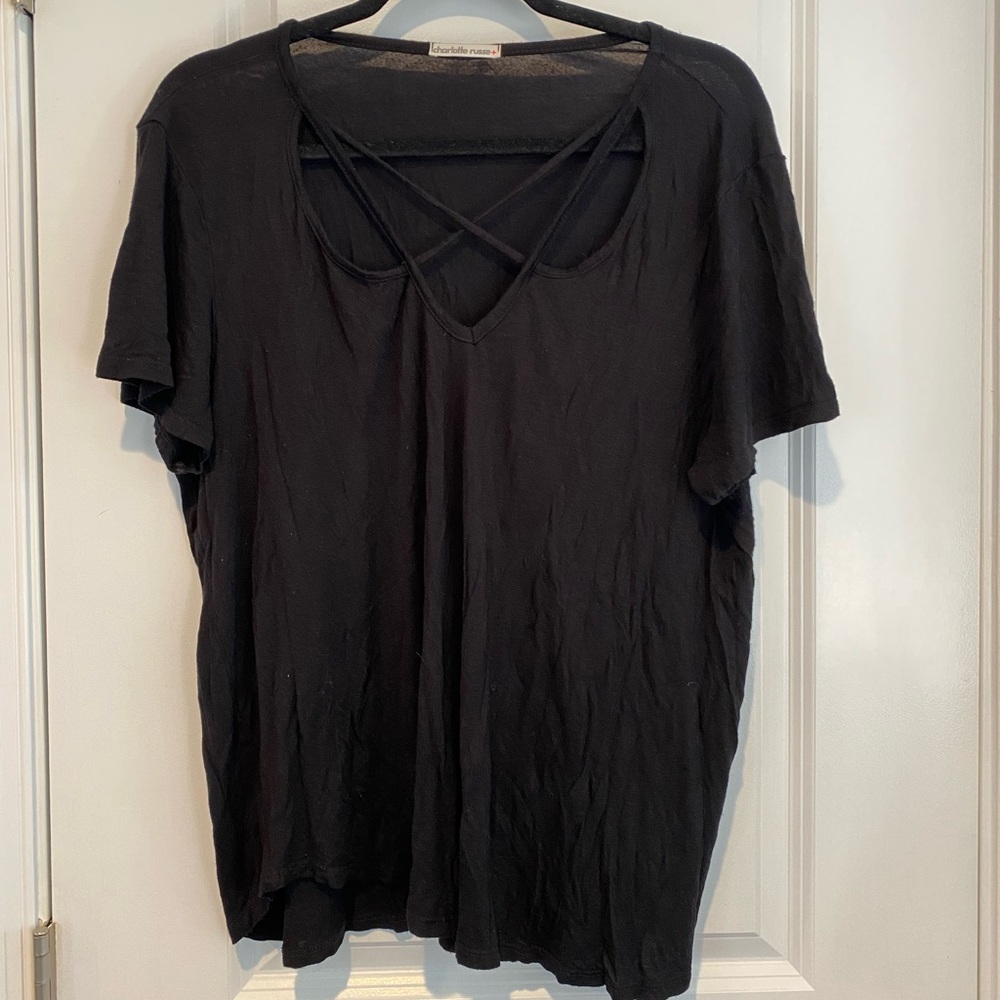 Charolette Russe Black Crisscross Top Shirt Blouse 2X